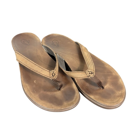 Olukai Aukai Women's Sandals Leather Flip Flop Thong Flats Brown Size 9 - Picture 1 of 6